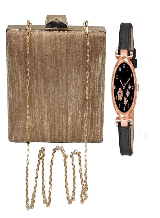 Tinth Latest Fashion Women Clutches + Watch Free (Gold) - Image 1